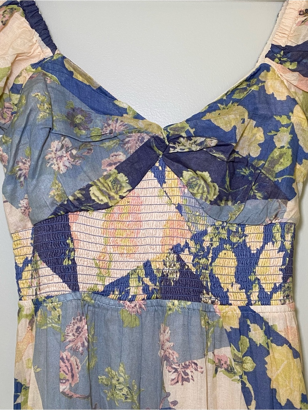 Free People Sundrenched Short-Sleeve Maxi Dress Blue Combo Floral Print Large - Picture 5 of 8